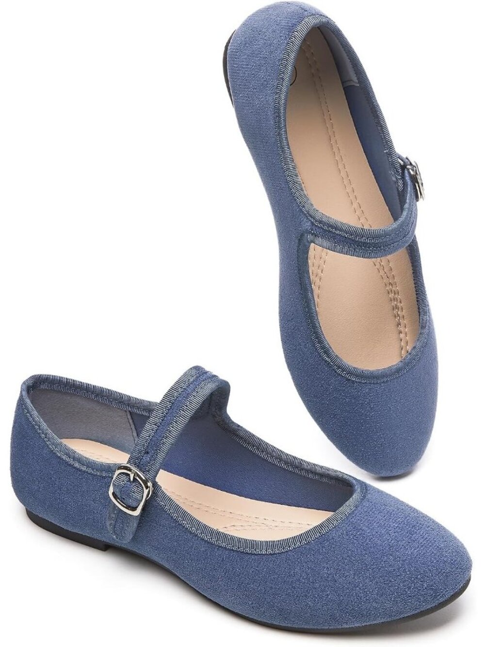 Women's Blue Faux Suede Adjustable Buckle Mary Jane Casual Dressy Flats Shoes
